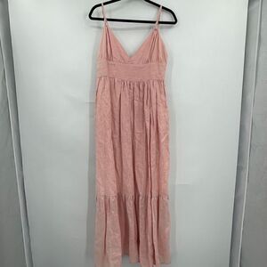 Lusana Pink Sleeveless Linen Tiered Straight Eden Maxi Dress Small NWT